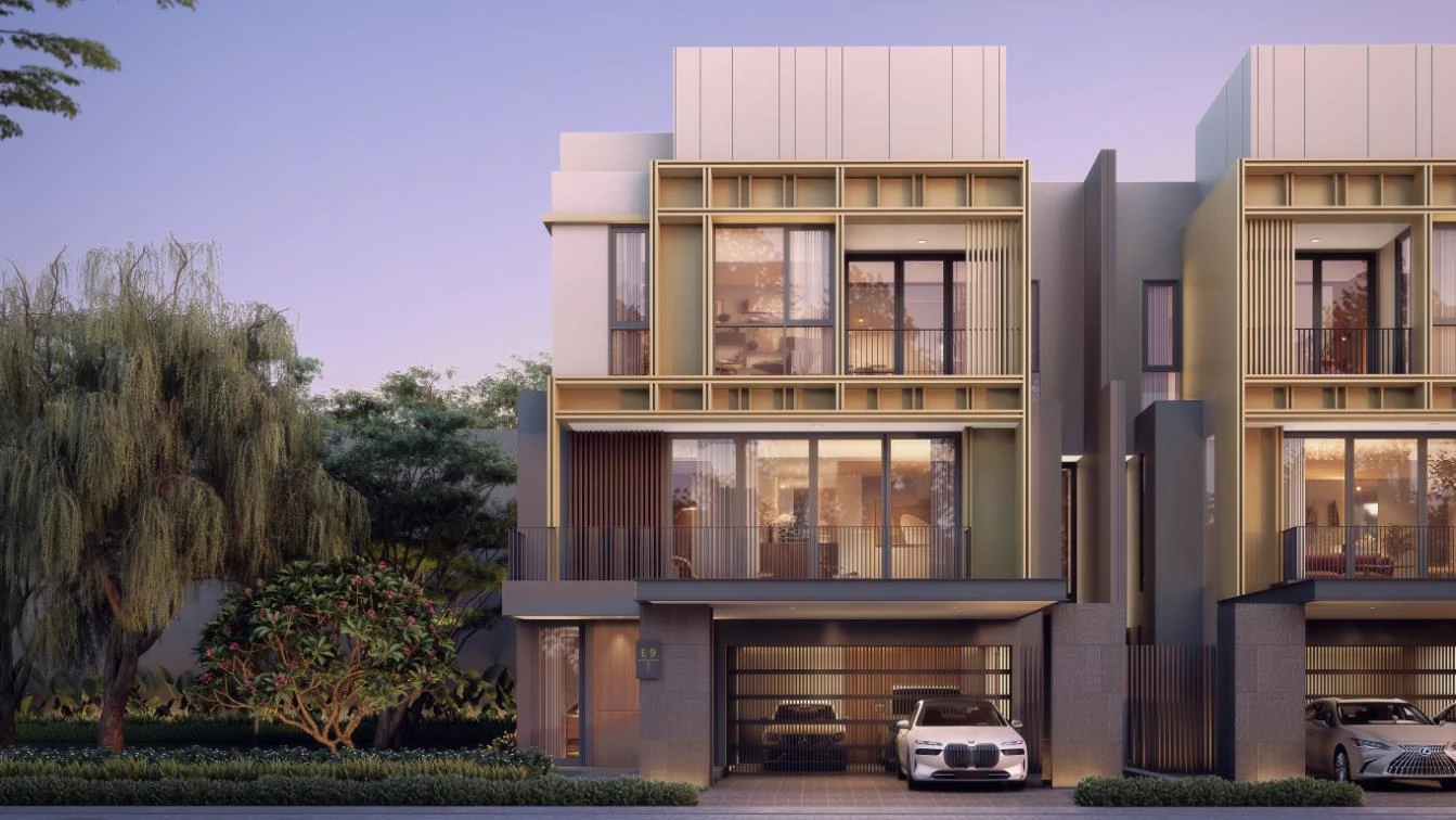 Ilustrasi fasad rumah Eterne Type 12 di Enchante Residence BSD