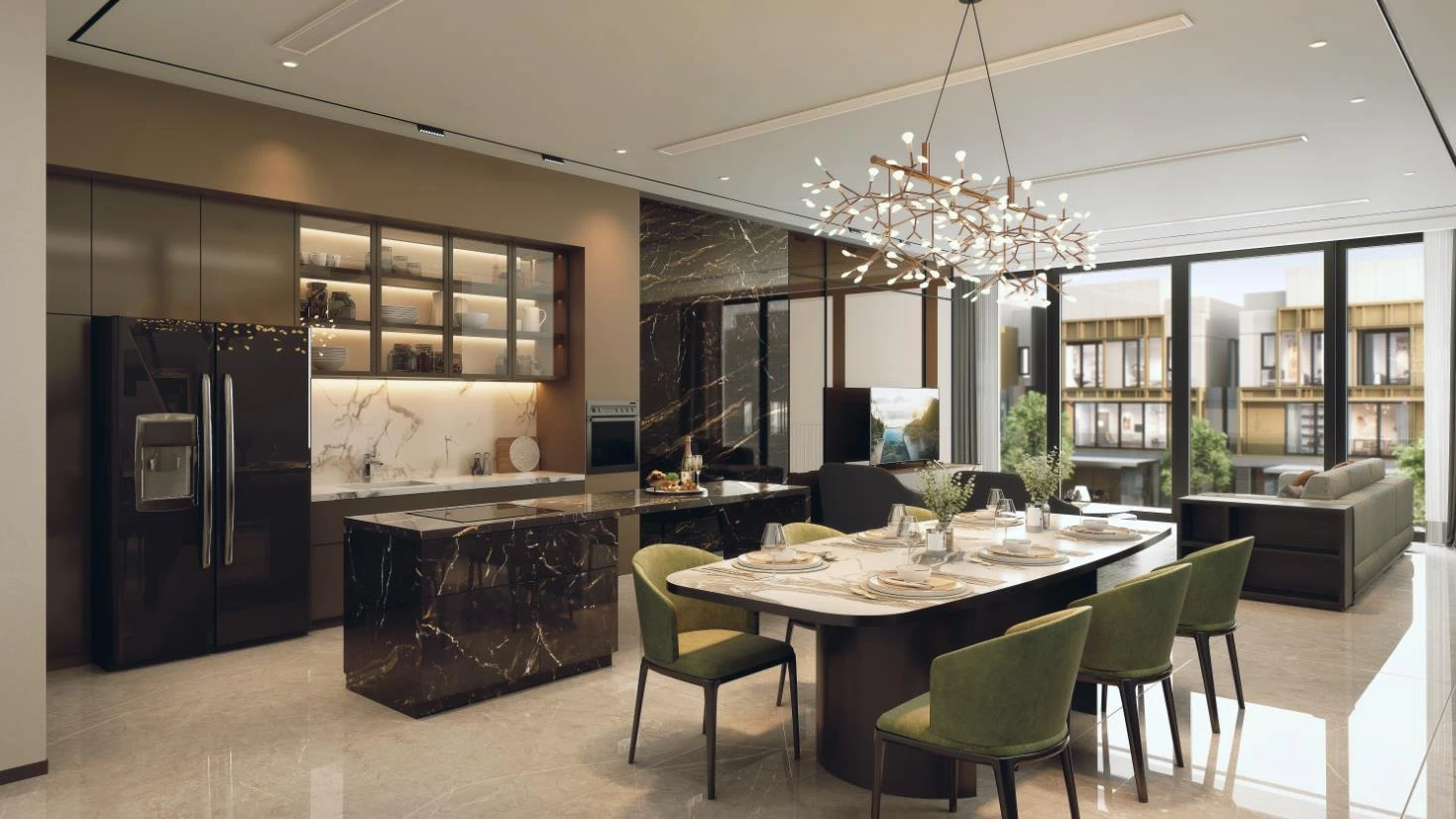 Ilustrasi area living dan dining Eterne at Enchante BSD